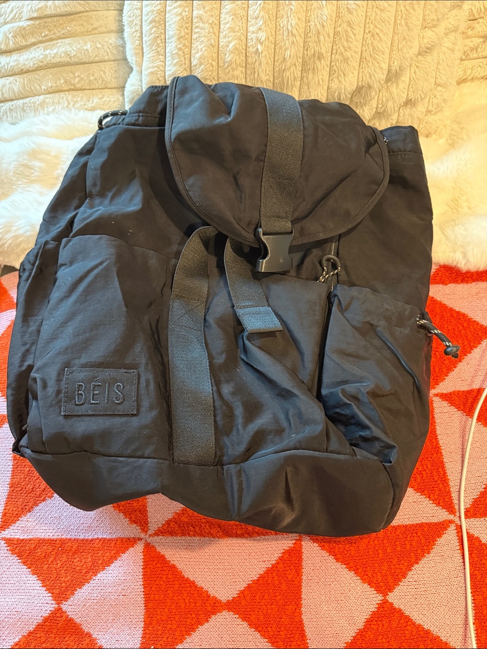 BEIS Black Nylon Backpack with Front Buckle